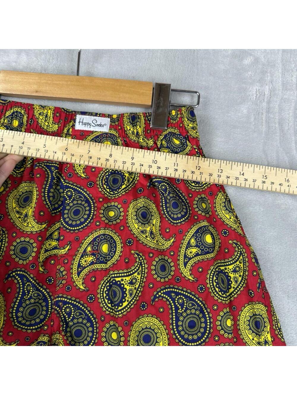Happy Socks Paisley Shorts Boxers Red Yellow Pattern Cotton Size S Casual Lounge - Picture 5 of 8